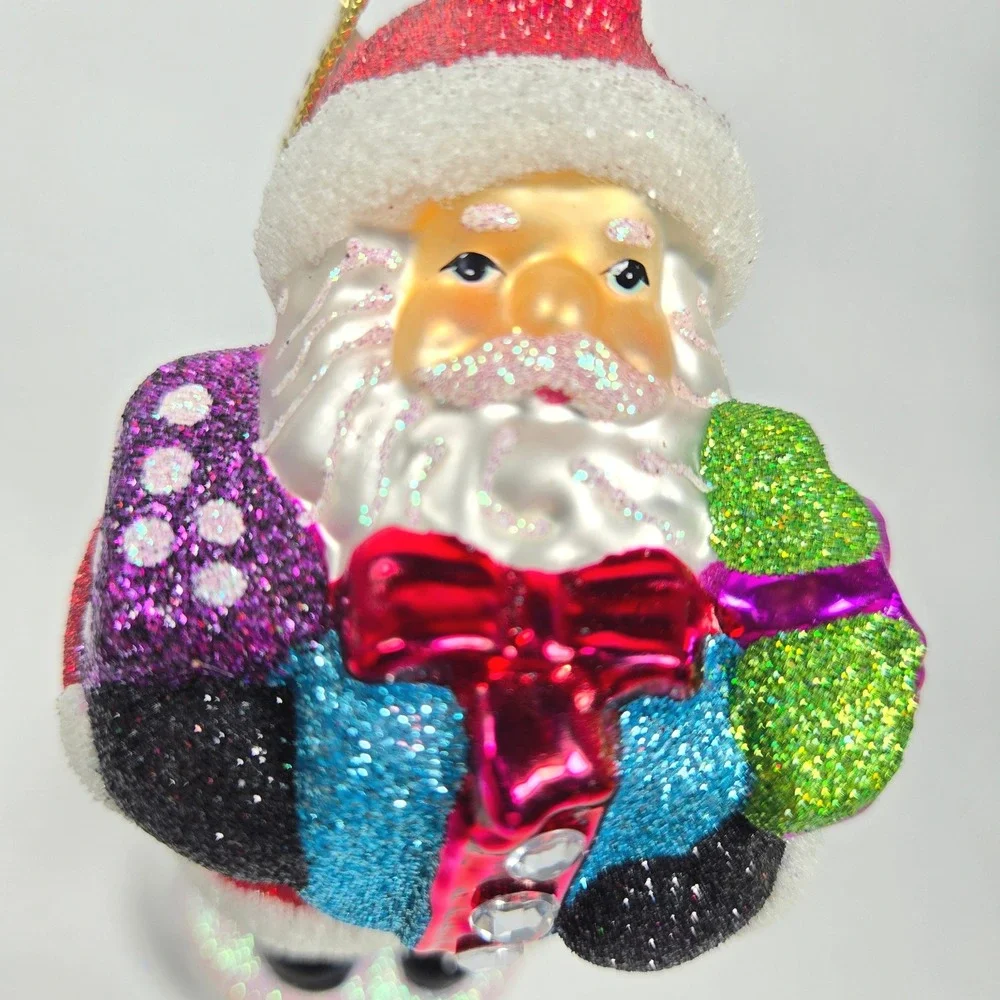 Nice Blown Glass Christmas Ornament Santa‎ Glitter Sparkle Bejeweled Costco